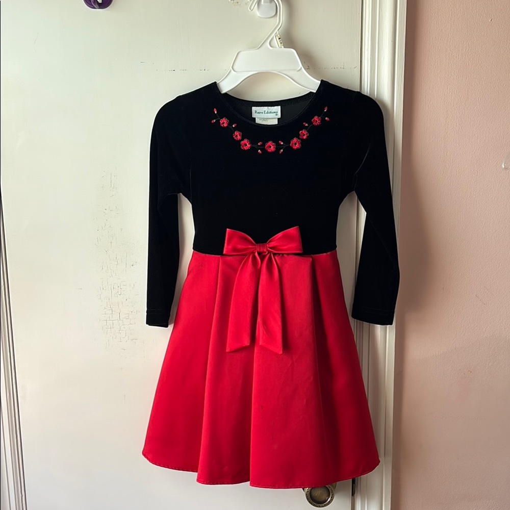 Black and Red girls dress with Floral Embroidery
